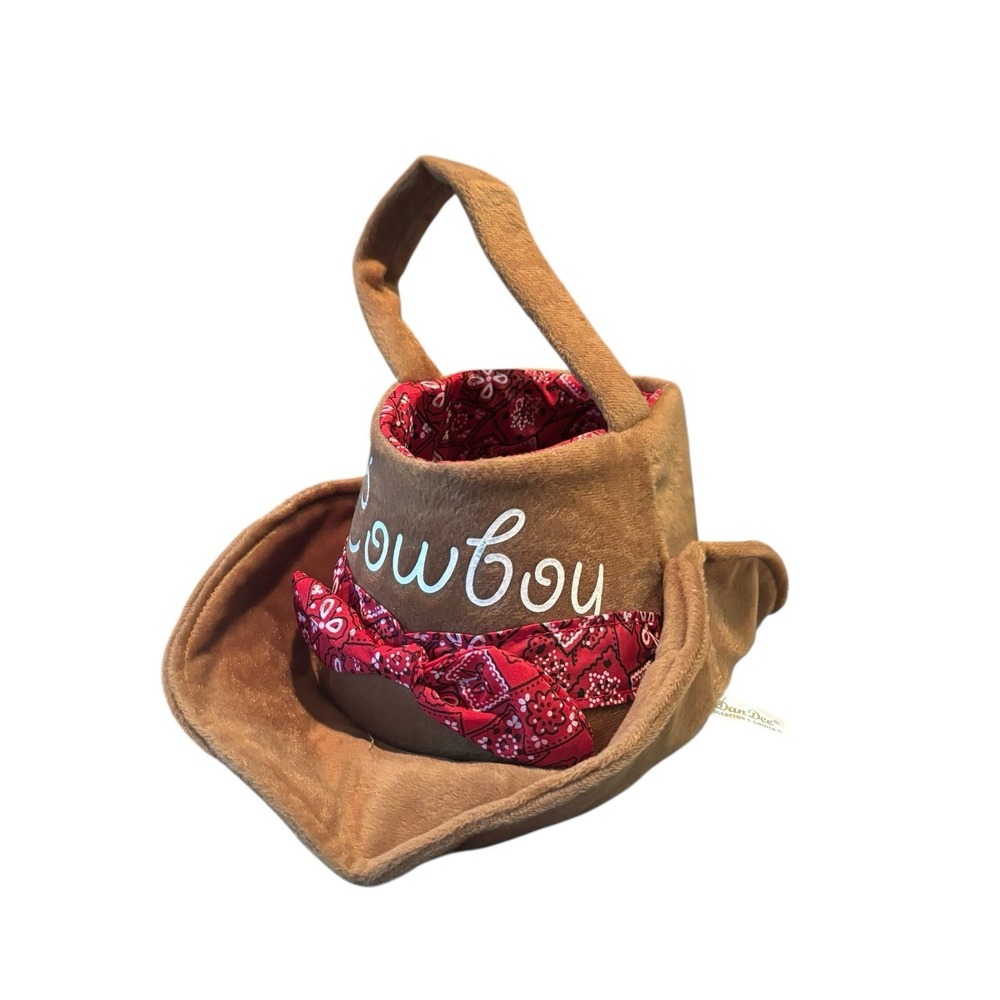 Dan Dee Brown Cowboy Hat Easter Basket Halloween Candy‎ Pail Red Bandanna Lining